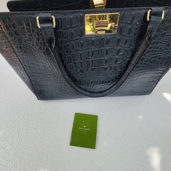 Kate Spade New York Orchard Valley Croc Kelsey Black Leather Tote Bag With Gold - Picture 12 of 16